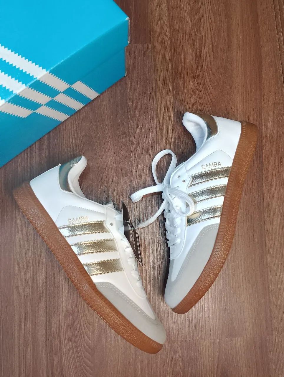 Tênis Adidas Samba Branco e Dourado n°36Novo  - Foto 4