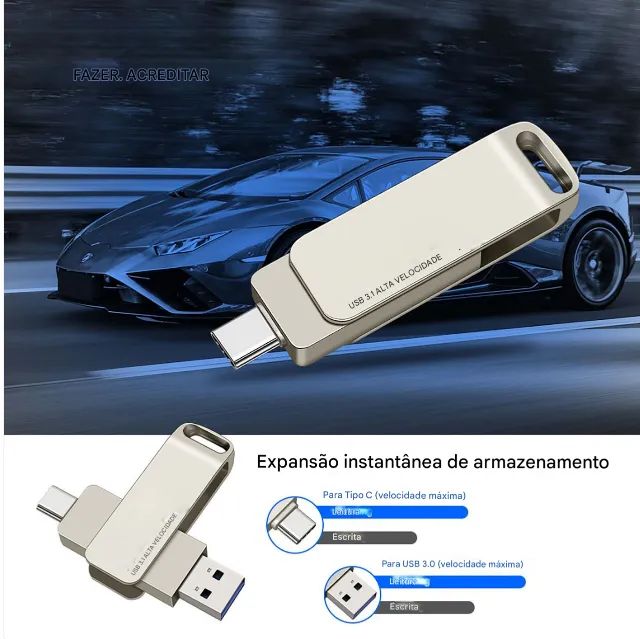 PENDRIVE METALIZADO 2 EM 1, TIPO A E C DE 2TB, INTERFACE USB 3.0 NA COR GRAFITE. - Foto 3
