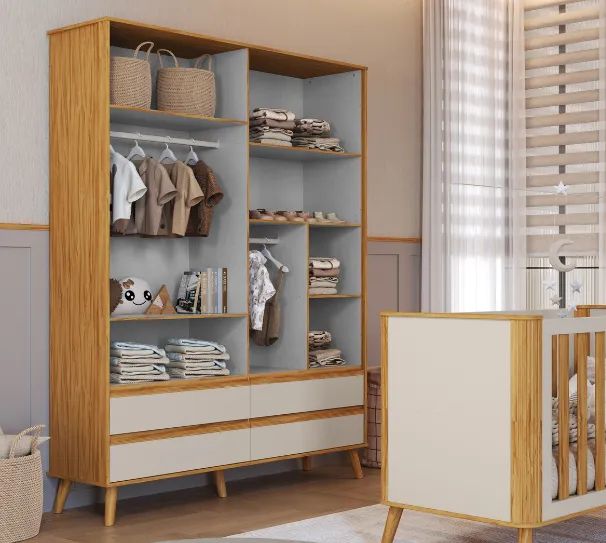 Roupeiro Theo Lisa Retro, 100% MDF - Peroba - Foto 2