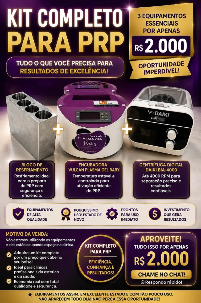 Kit PRP Centrifuga + Encubadora + Bloco de Resfriamento ZERO!!
