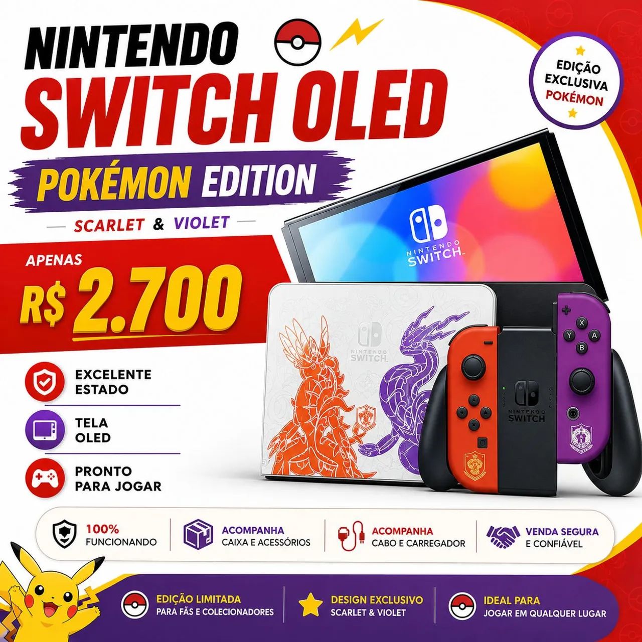 Switch Oled Desbloqueado pokemon edition