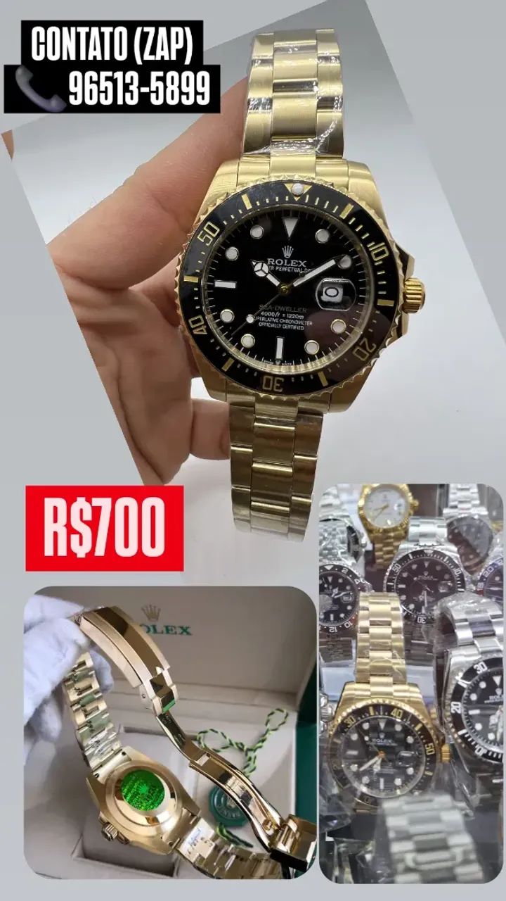 Relógio Rolex Submariner Automático Bezel e Fundo Preto AAA+