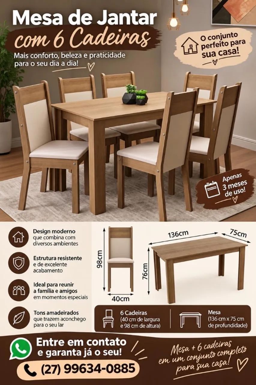 Mesa de jantar 6 lugares 