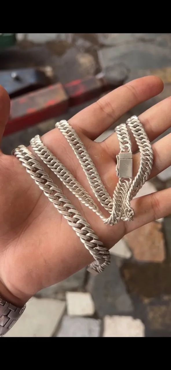 Conjunto corrente e pulseira prata 135g aproximada
