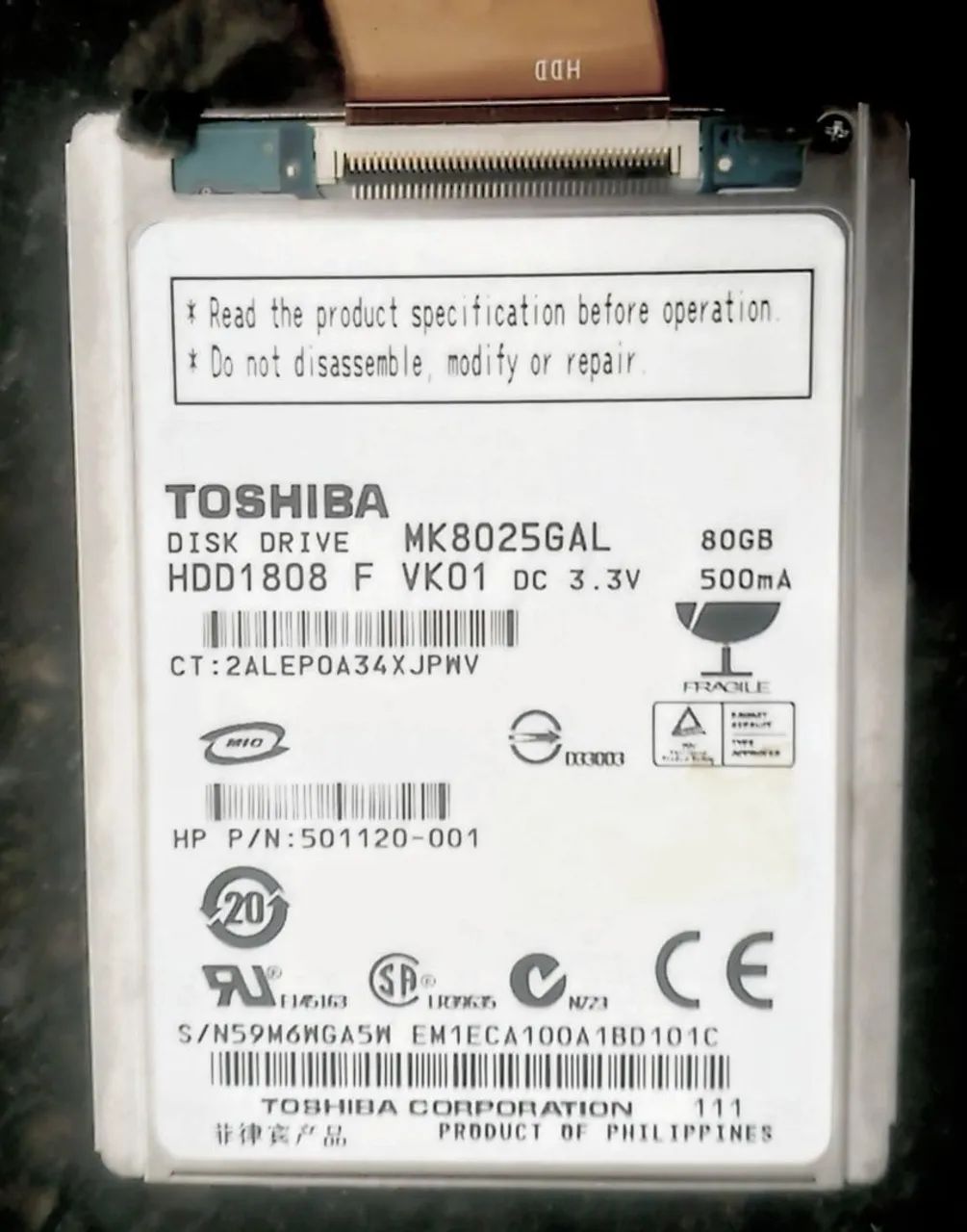 HD LIF/ZIF Toshiba 80GB 1.8