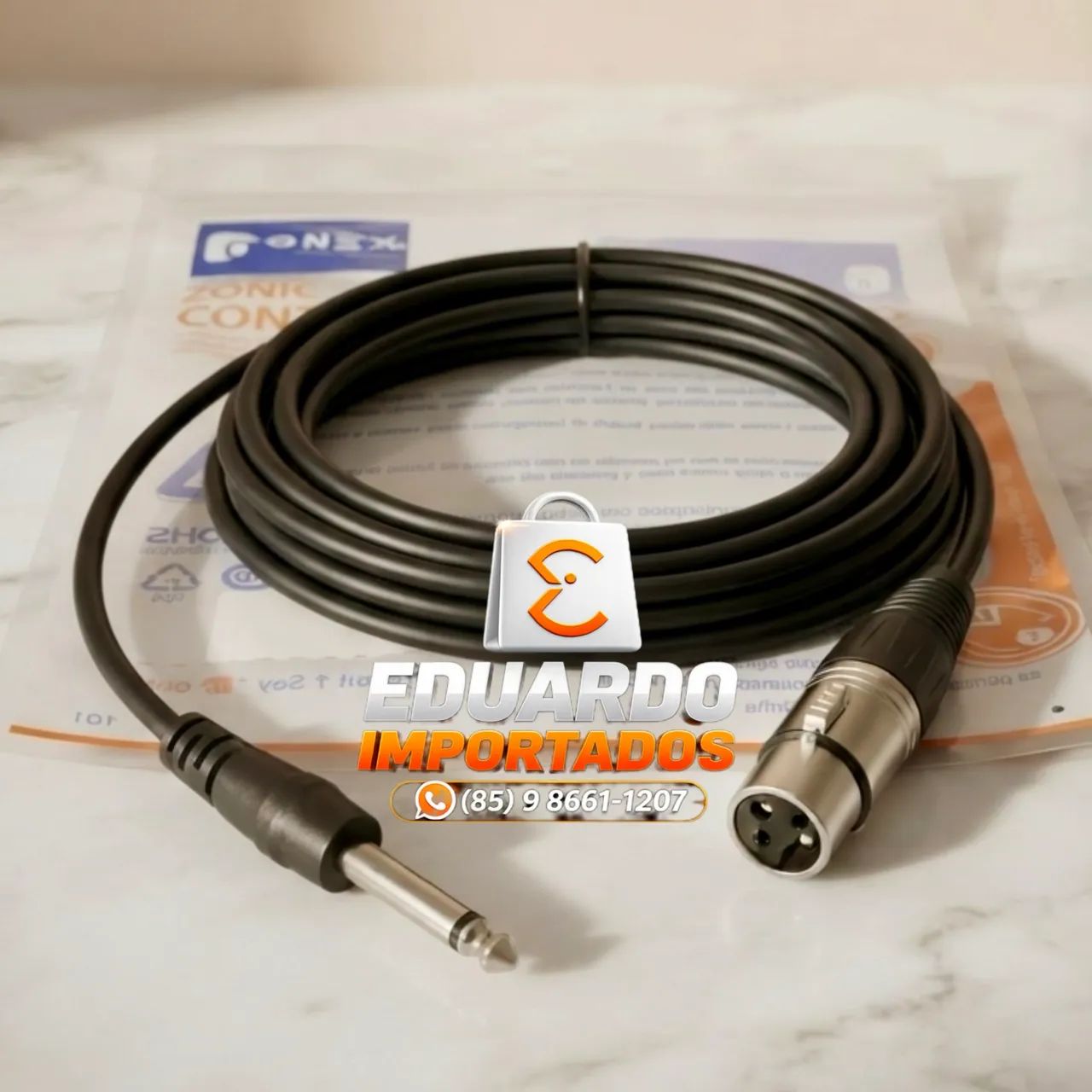 Cabo XLR x P10 Mono para Microfone com fio de 3 Metros 