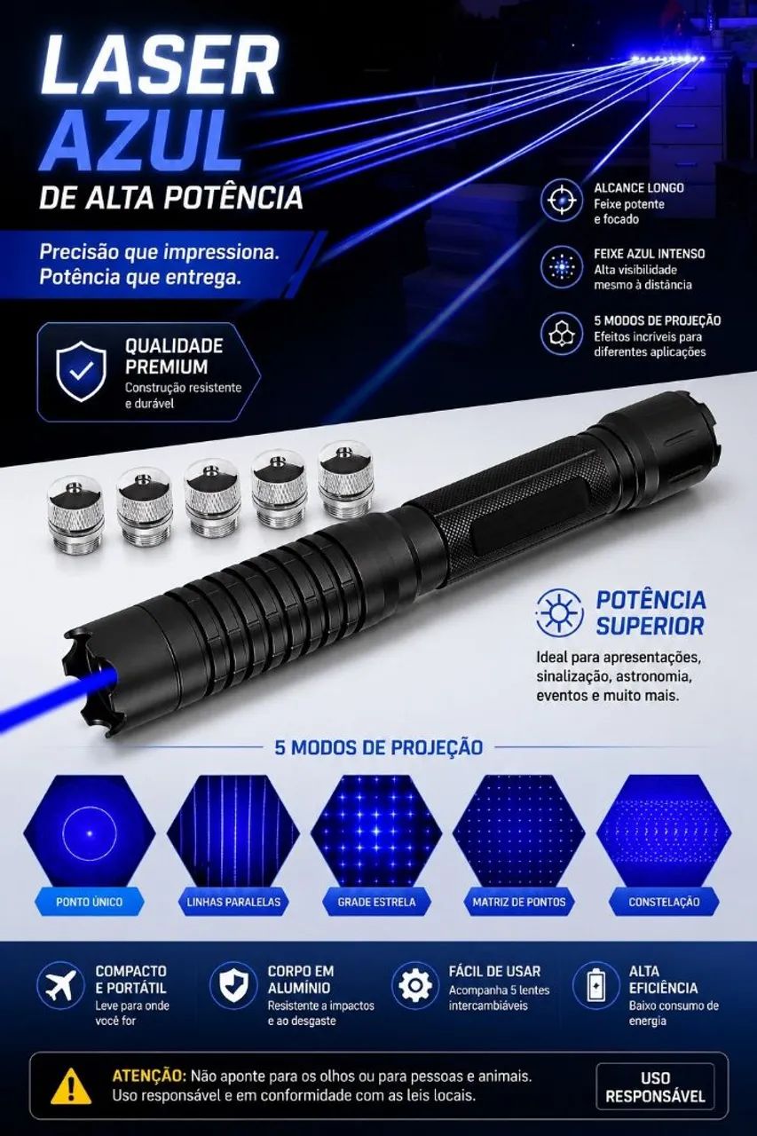 Laser Azul Alcance 10 km Acende Fogo 