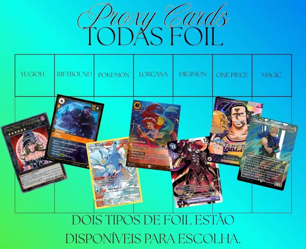 Cartas Proxy Varios Modelos, todas foil. (Kite com 45 cartas)
