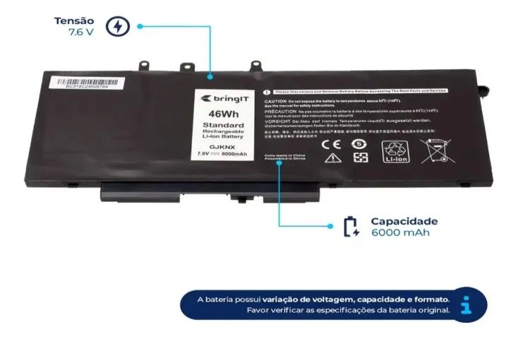 Bateria Compatível Note Dell Gjknx P/ Lat 5480/5490/5590