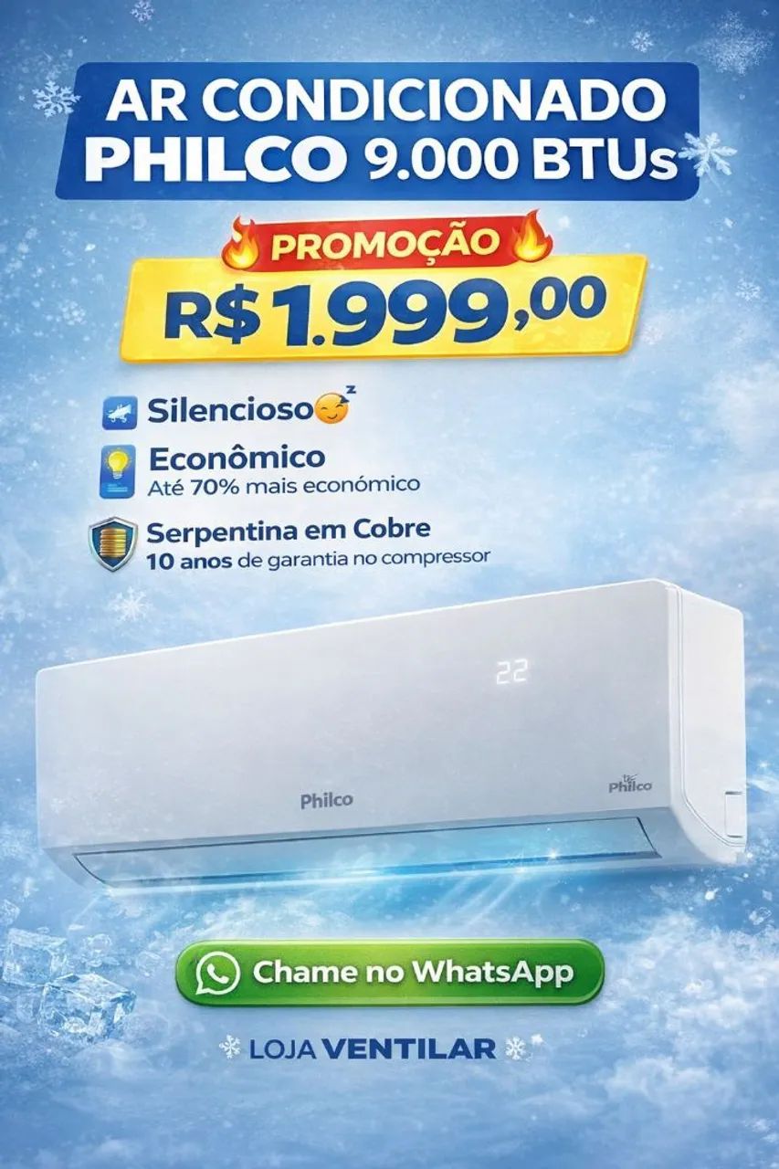 AR CONDICIONADO 9.000 BTUs  PHILCO NOVO GARANTIA DE 01 ANO