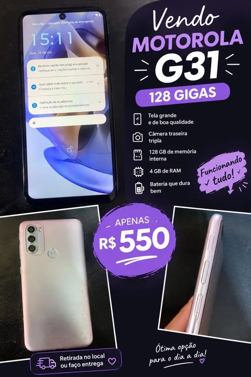 Vendo celular G31 funcionando tudo 