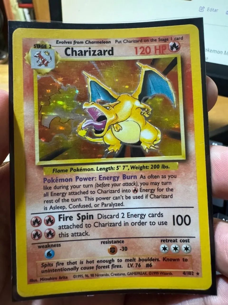 Cards Pokemon Charizard 4/102 Base set 1999 ESTADO SP+ - Foto 3