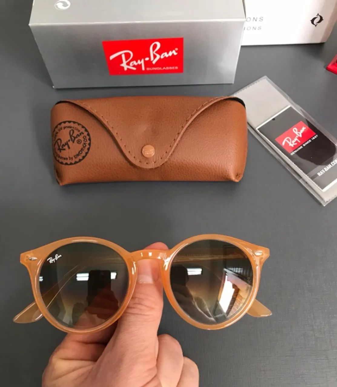 óculos de sol ray ban round style caramelo - Foto 2