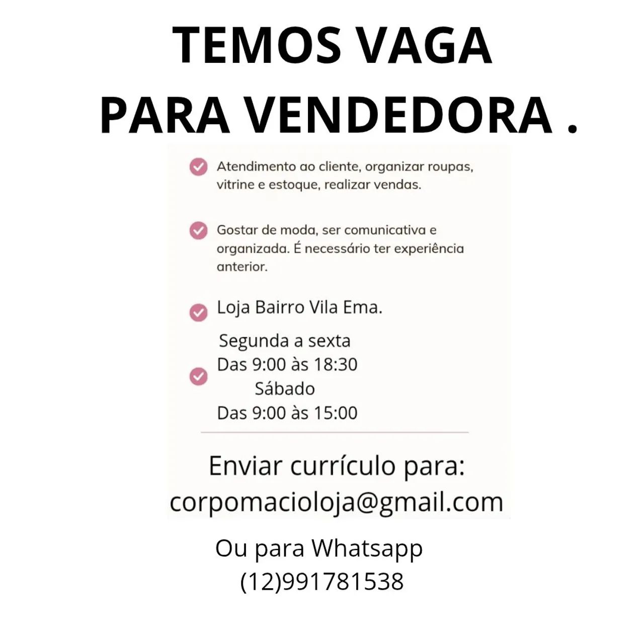 Vaga para vendedora 