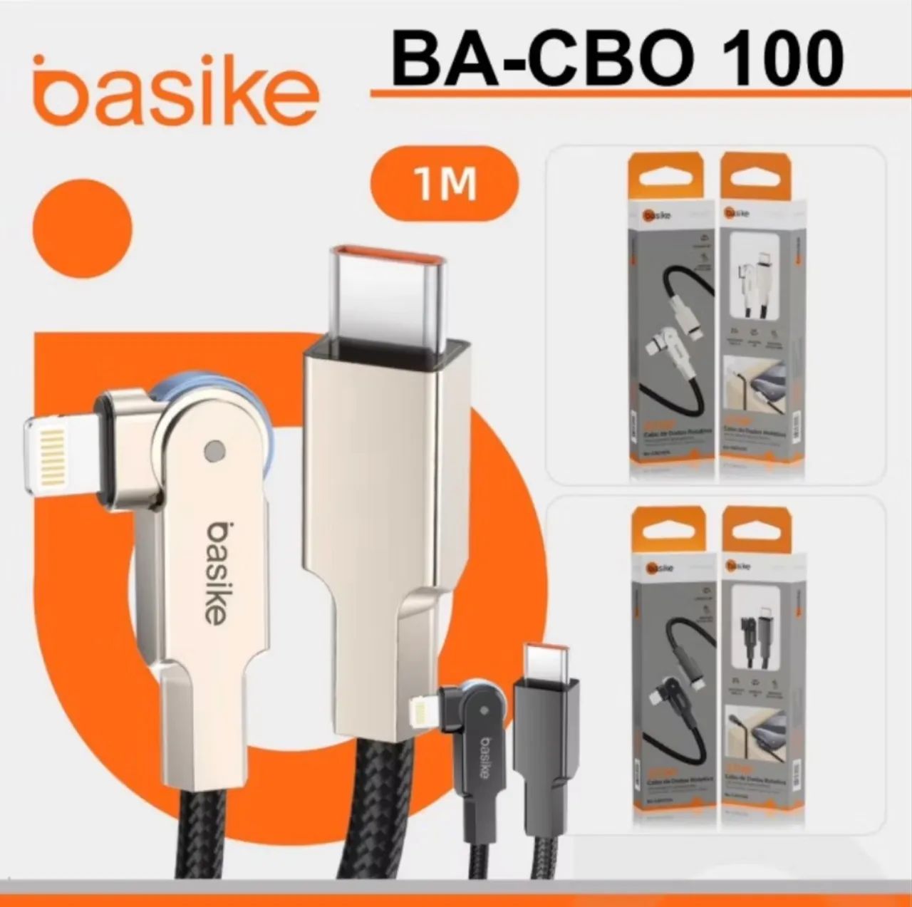 Cabo 1m 2 em 1 USB-C 65W ou Lightning 27W Carregamento Rápido Basike - Foto 3