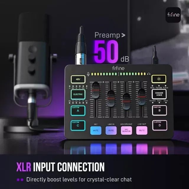 FIFINE Gaming Audio Mixer, Mixer RGB para PC de Streaming com Interface de Microfone XLR,  - Foto 2