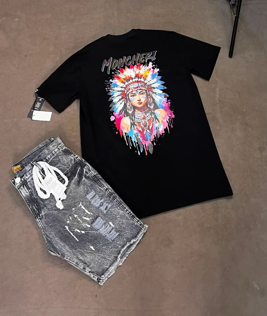 Kits de camisas de algodão e bermudas jeans modelo despojadas  - Foto 2