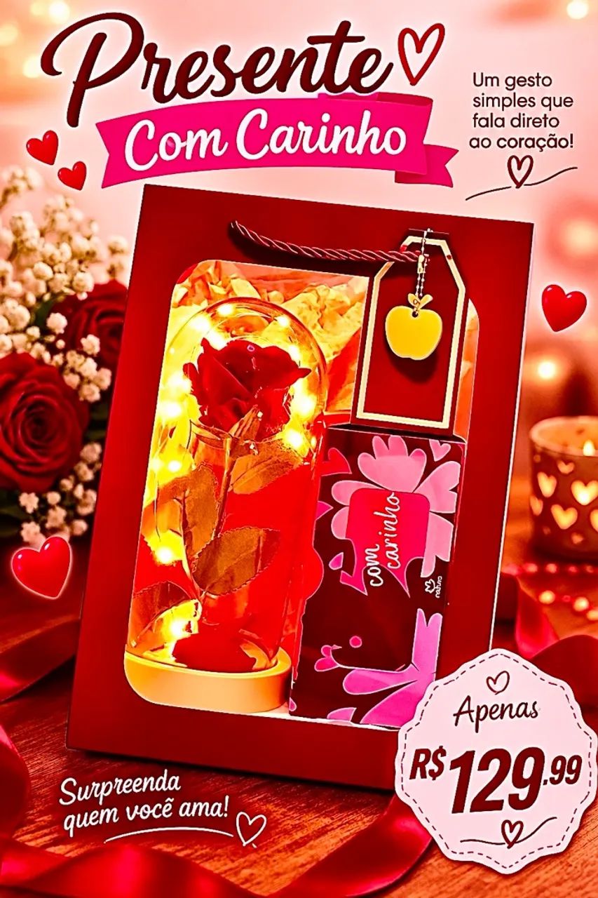 Cestas. Presente Com Carinho. Rosa Led e Cx de Sabonetes.  