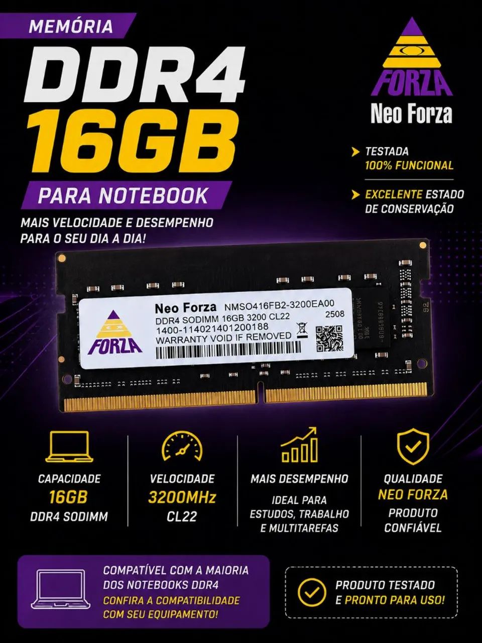 MEMÓRIA DDR4 NOTEBOOK 16GB 3200MHz NEO FORZA