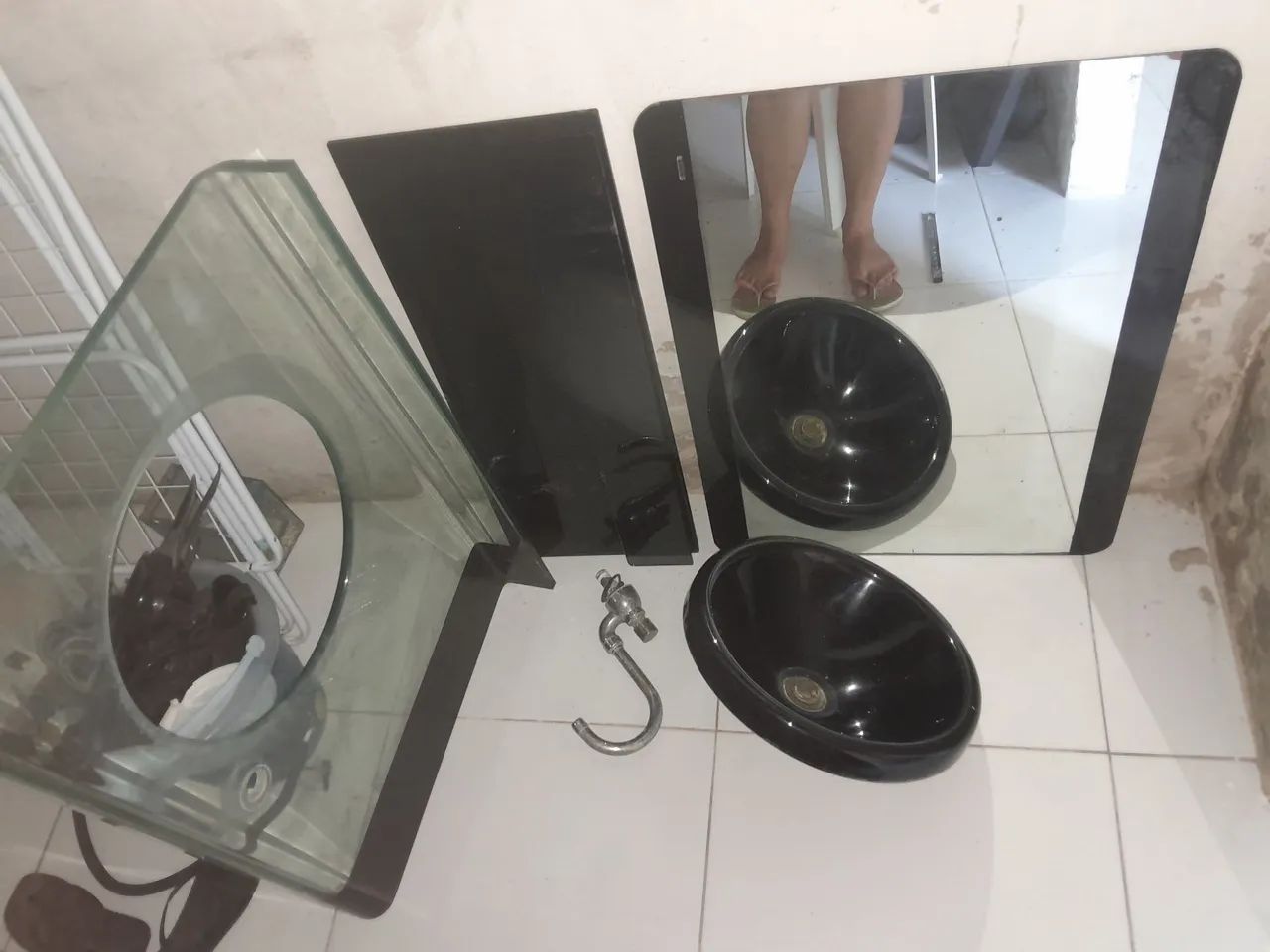 Conjunto de vidro e mármore pra banheiro  - Foto 2