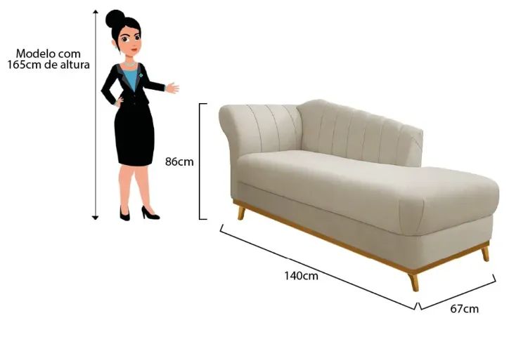 Recamier sofá 1,40m Suede Bege