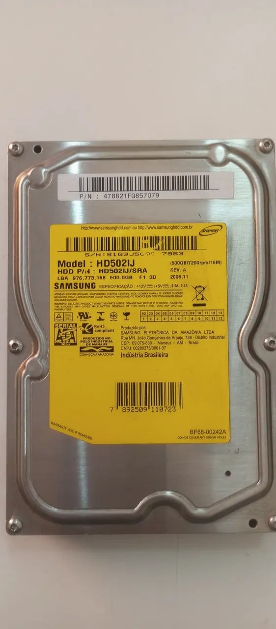HD SAMSUNG 500GB - PARA COMPUTADOR E DVRS FUNCIONANDO 100%