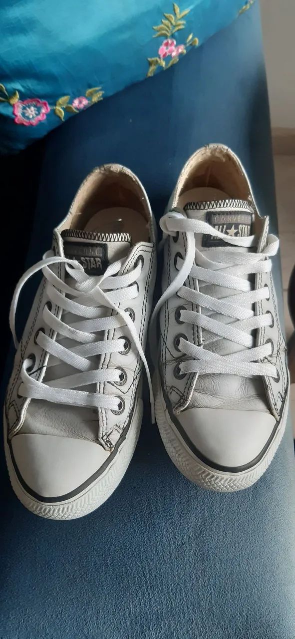 Tenis All Star branco em couro - Foto 3