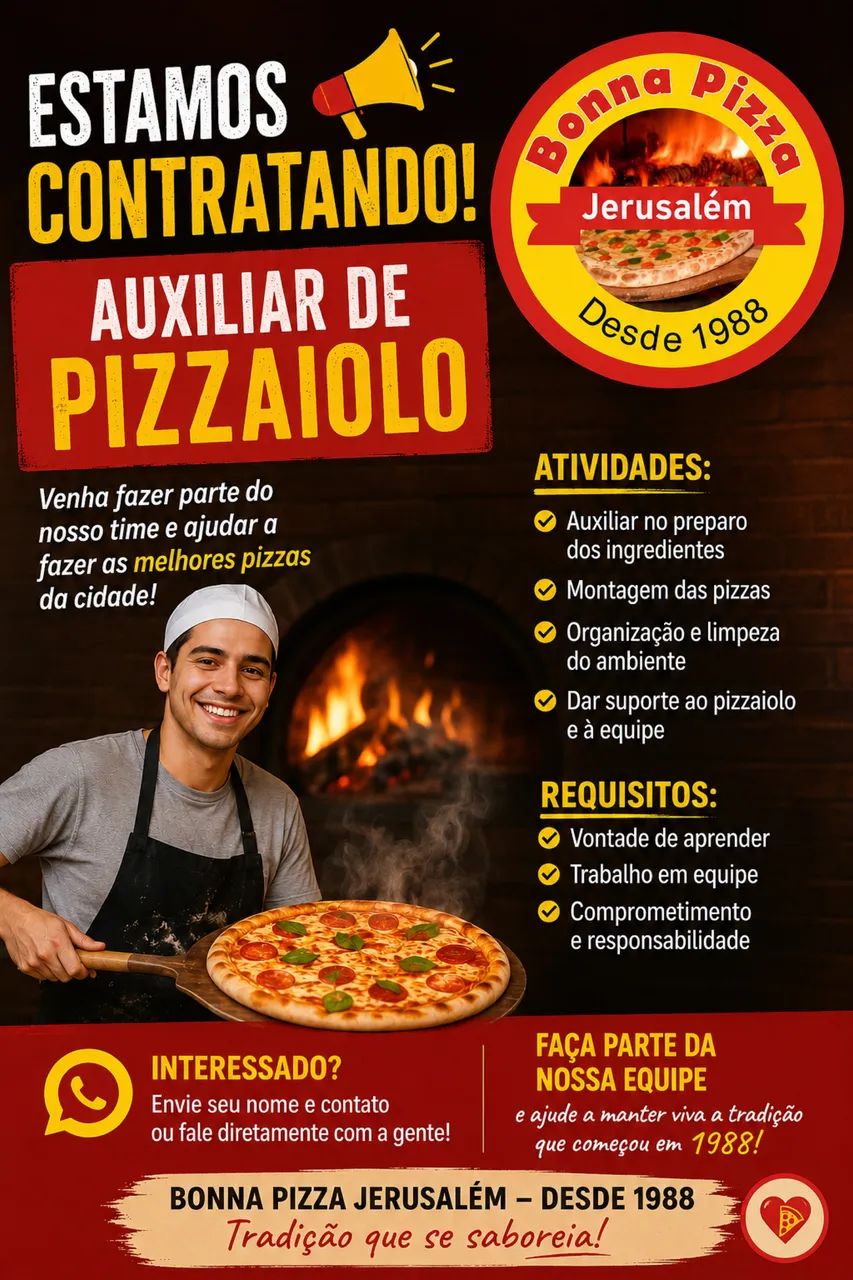 Vaga para auxiliar de pizzaiolo 