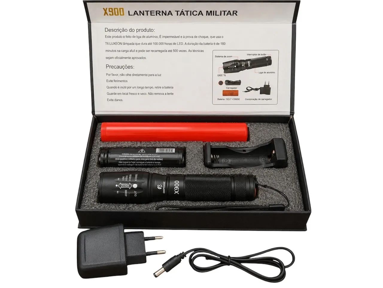 Lanterna Tática X900 LED Recarregável com Zoom - Foto 2