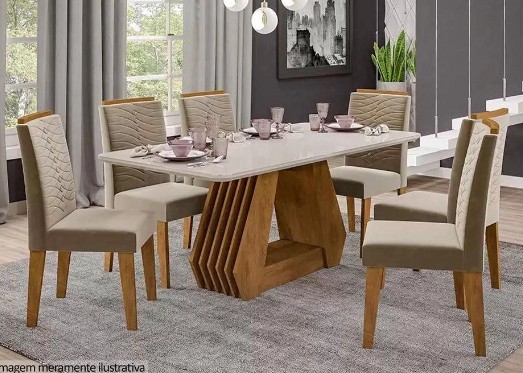 Sala mesa jantar com 6 cadeiras tampo de vidro 