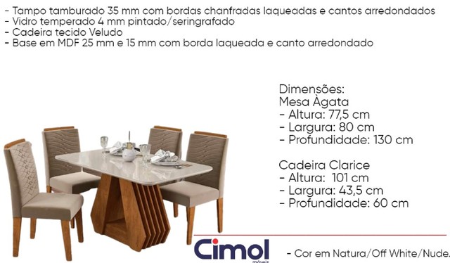 Sala mesa de jantar com 4 cadeiras tampo de vidro 