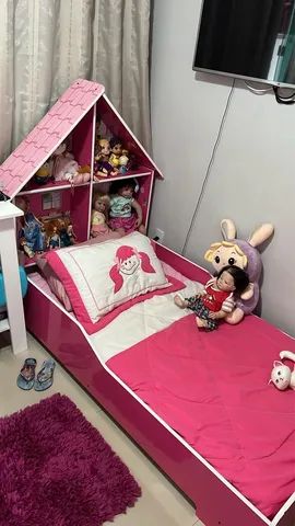 Cama Infantil Barbie com Grade de Proteção Rosa Com Colchão