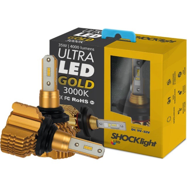 Kit Par Lâmpada Ultra Led Shock Light 9006 Hb4 3000k Amarelo
