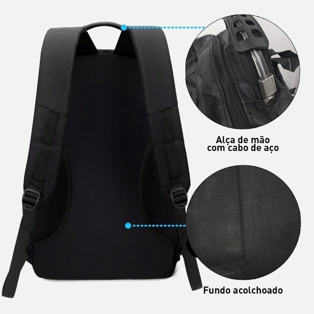 Mochila Grande Cabo de Aço Viagem Reforçada Notebook Executiva - Foto 3