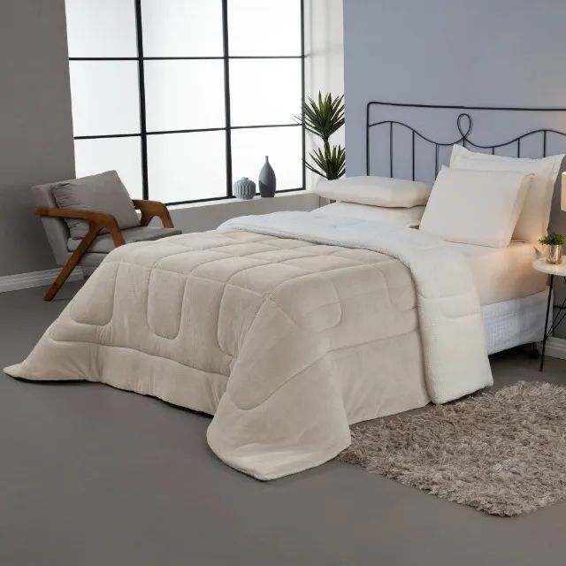 Coberdrom Casal Dupla Face Manta Soft + Sherpa Carneiro