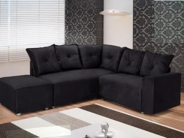 Conjunto de sofá de canto 2 x 3 lugares com Puff REF 5040 - Receba Hoje - Maio154