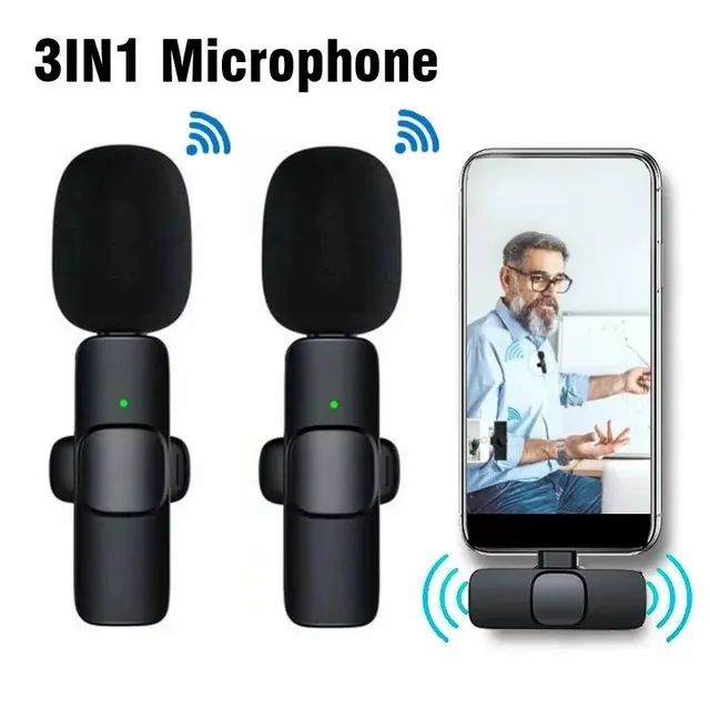 Microfone Sem Fio USBC do Samsung Galaxy S24 ou Lightning para iPhone 15 Pro Max
