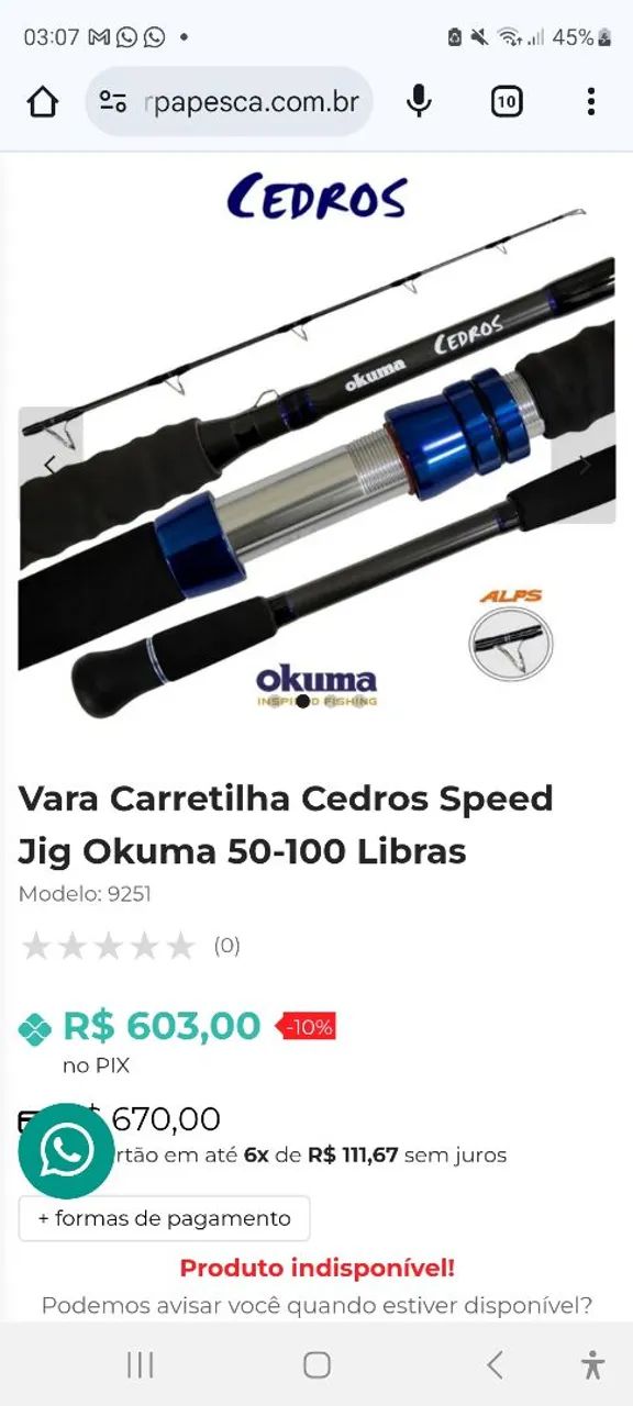Vara de Pesca Okuma Cedros Speed Jig  - Foto 4