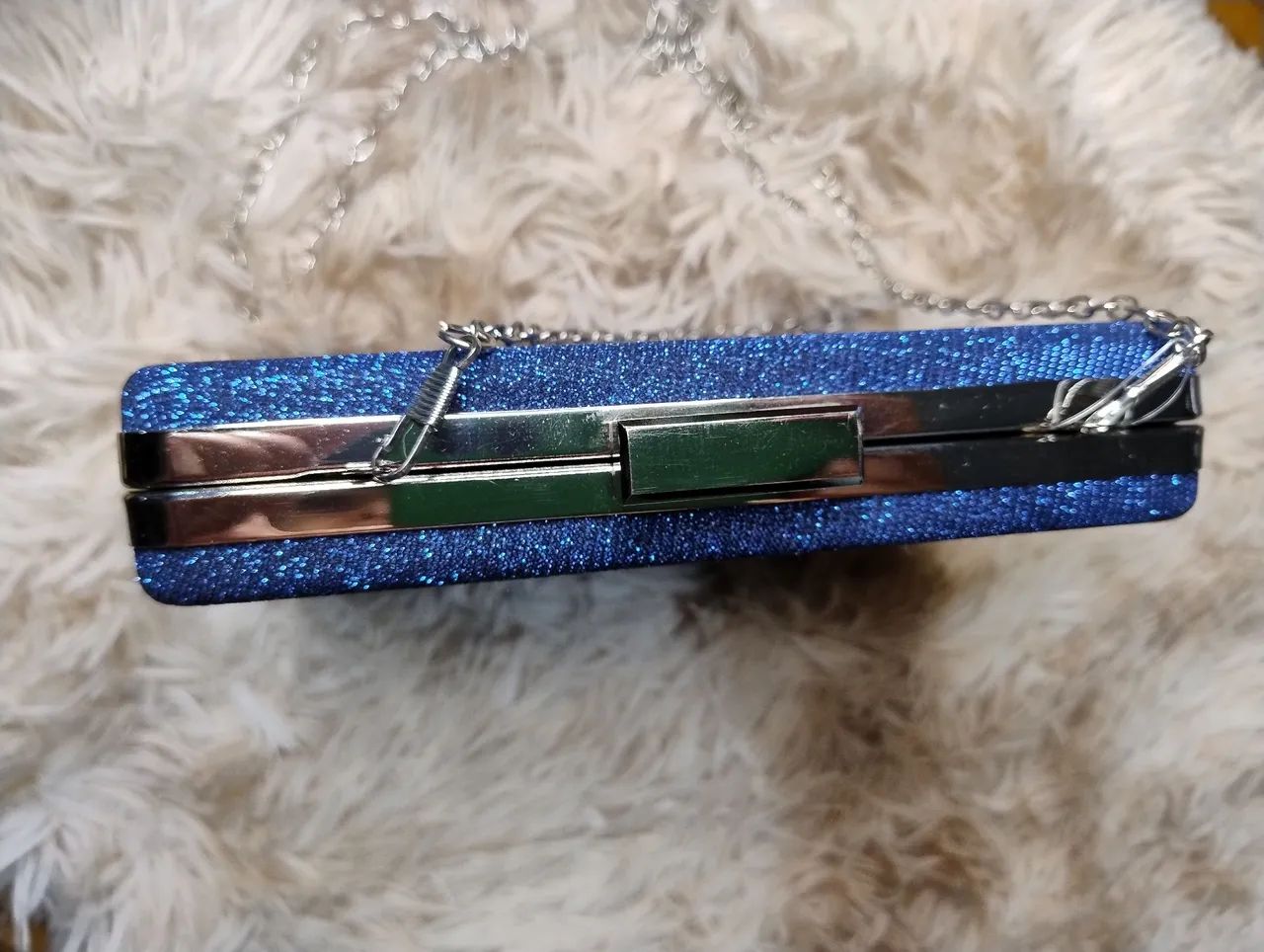 Bolsa de mão azul com glitter - Foto 3
