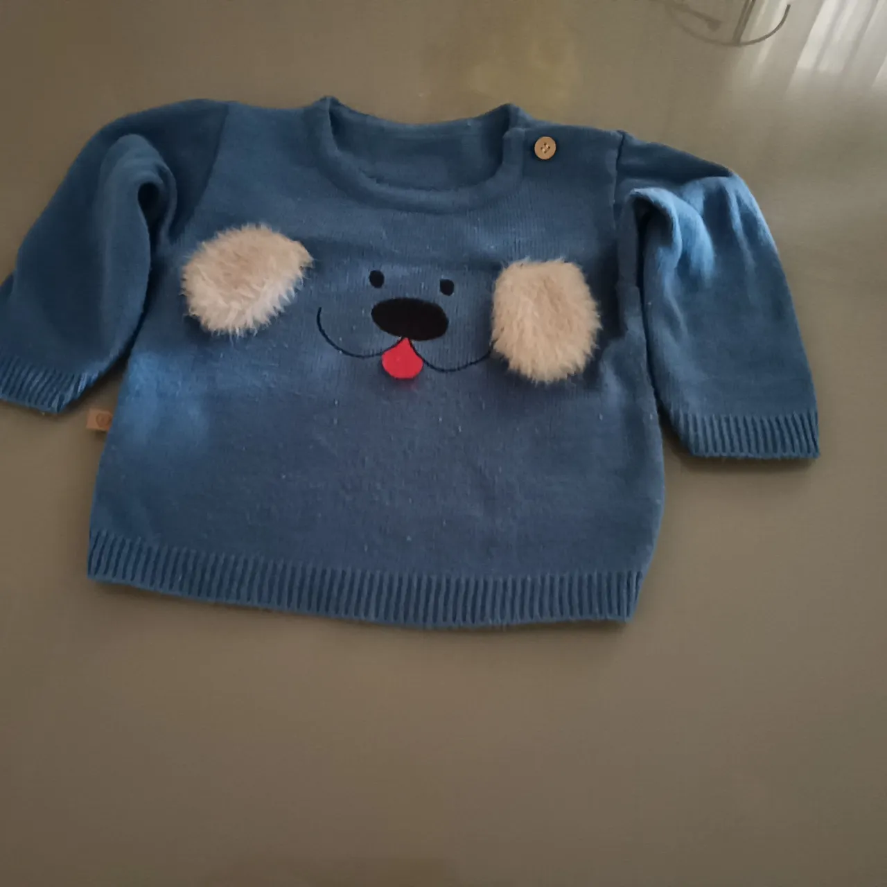 Suéter Infantil Azul com Detalhes de Cachorro