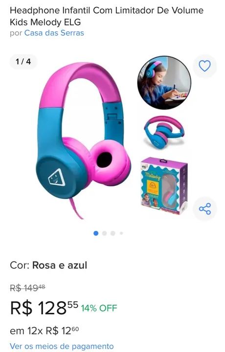 Headphone Infantil Com Limitador De Volume Kids Melody ELG