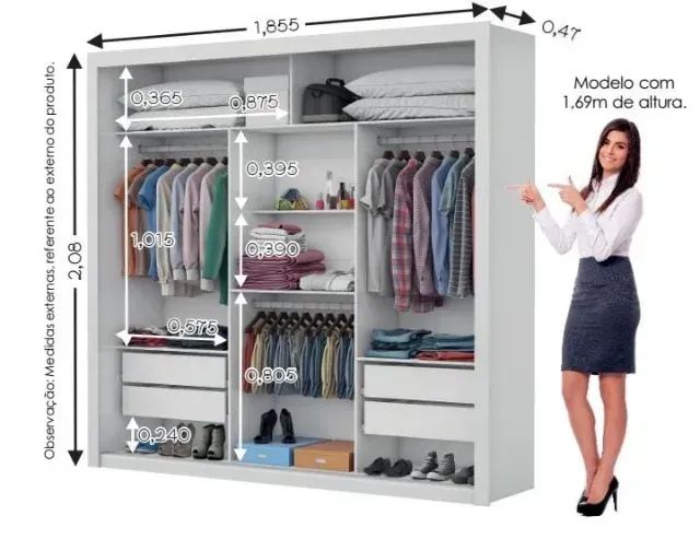 Guarda roupa sorento cinamomo off com espelho e portas de correr - Foto 2