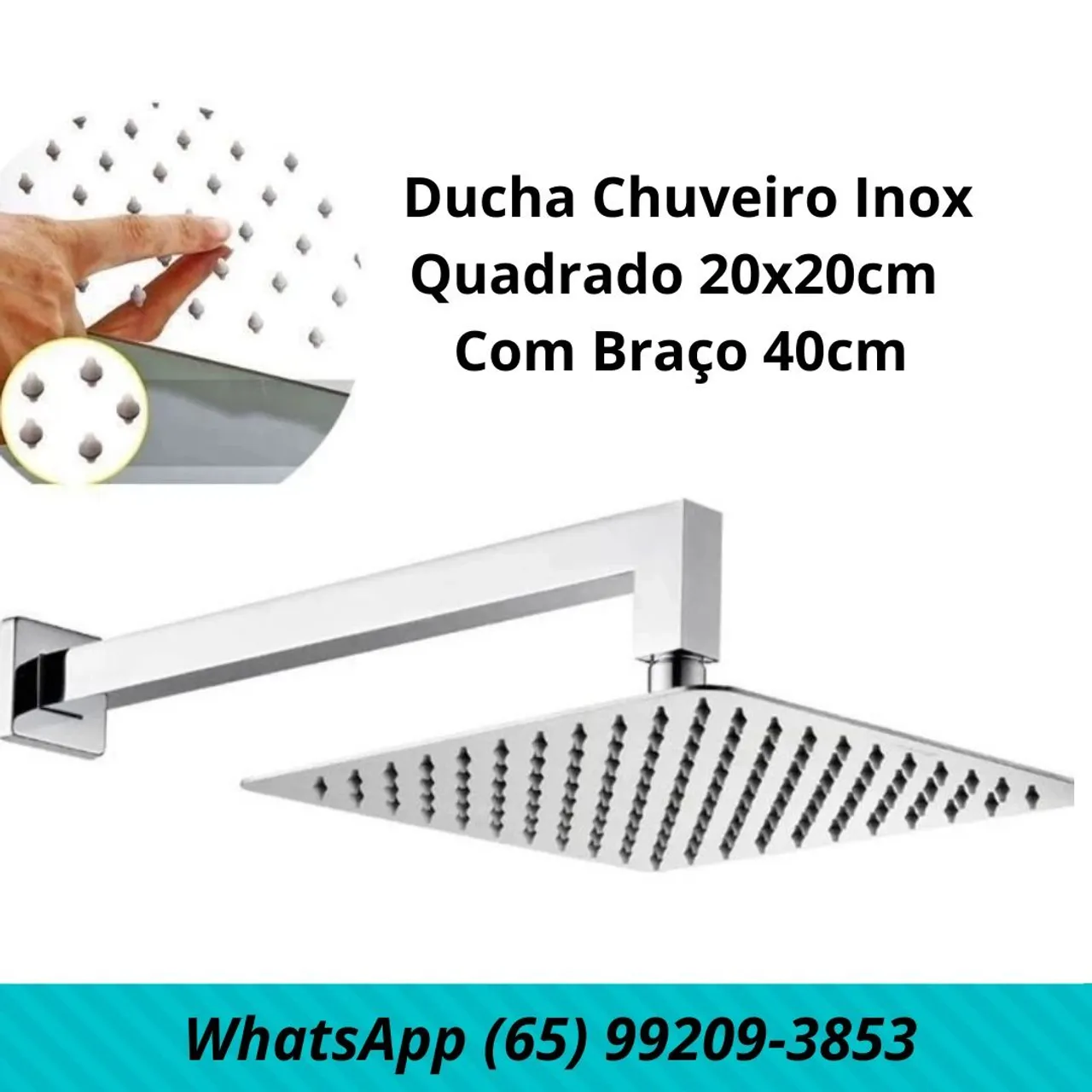 Ducha Chuveiro inox Quadrado 20x20 água Fria