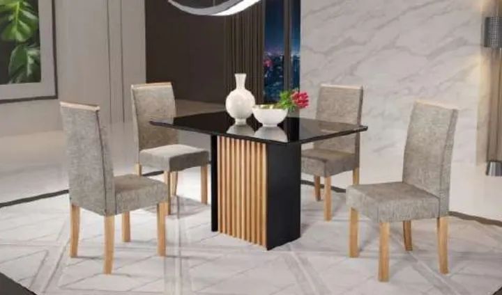 Conjunto de mesa com 4 cadeiras preta 