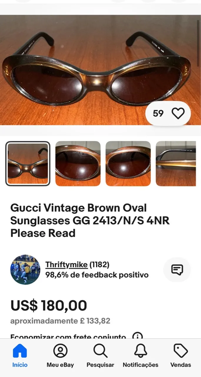 Óculos Gucci Vintage Brown Oval GG 2413/N/S 4NR
