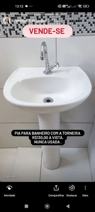 Pia para banheiro com torneira