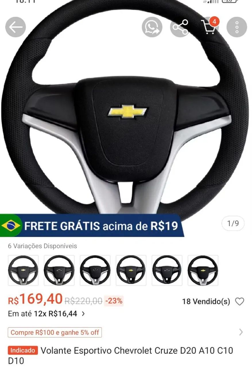 Volante Esportivo Chevrolet Cruze D20 A10 C10