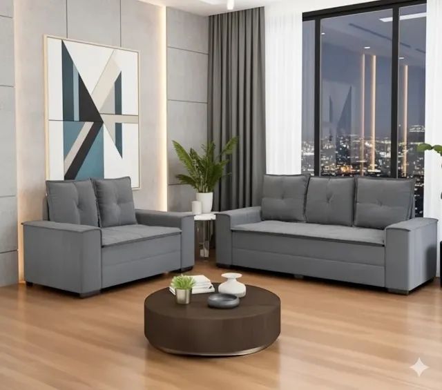 Sofá 2 e 3 lugares Turim cinza 