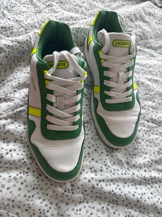 Tênis Lacoste Masculino Couro T-Clip Colour Block Trainers Branco/Verde - Foto 2
