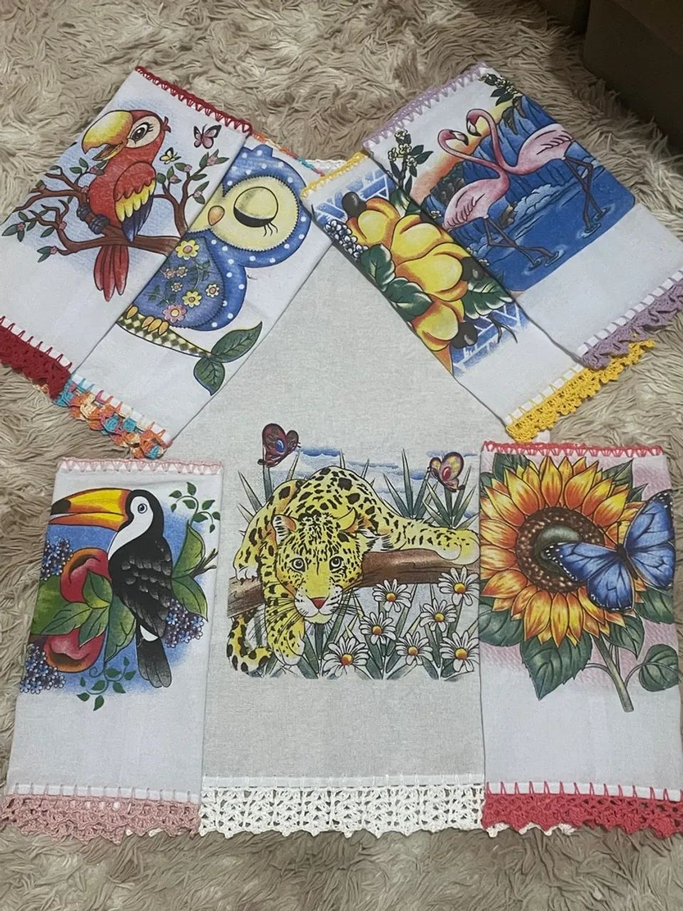 Jogo de Panos de Prato Decorados - 7 peças 